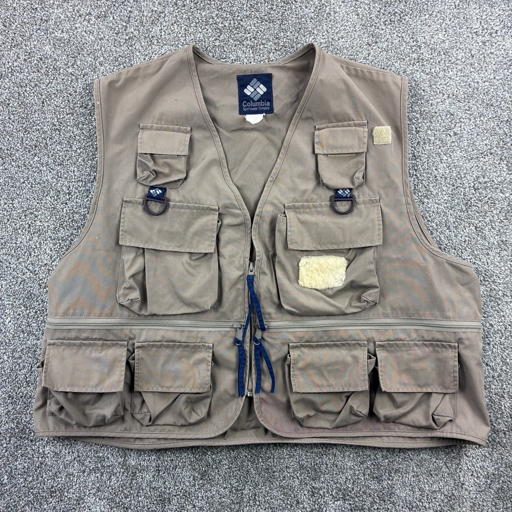 Vintage Columbia Fishing Vest Mens L Made in USA Multi Pocket Utility Outdoors‎